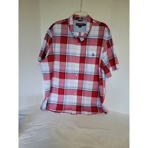 New Men's 2XL Polo Ralph Lauren Red & White Plaid Short Sleeve Button Down Shirt